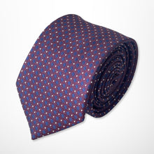 Load image into Gallery viewer, Red Geometric With Blue Rhombus And White Pin Dots Silk Tie – Skinny 70mm