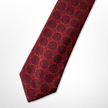 Load image into Gallery viewer, Red Geometric With Dark Red Squares And White Pin Dots Silk Tie – Skinny 60mm