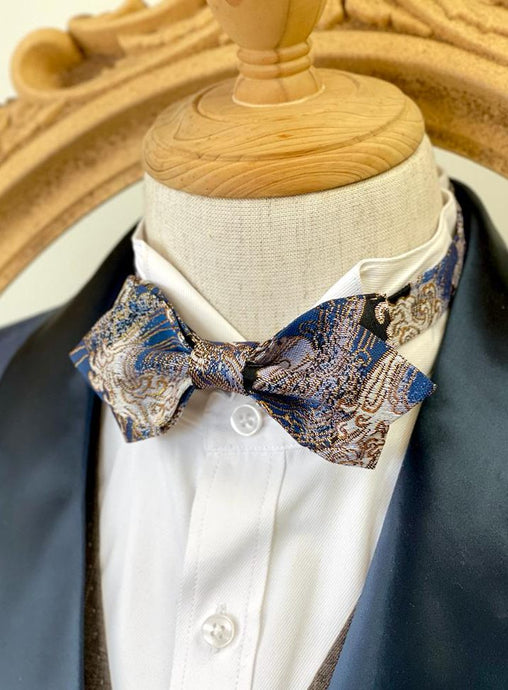 Japan Nishijin Collection – Blue Surf Gold Wire Bow Tie II