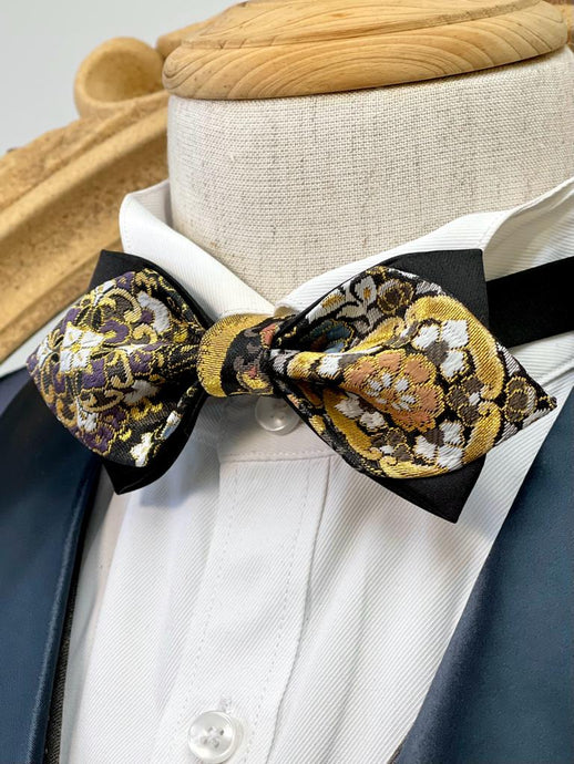 Japan Nishijin Collection – Auspicious Floral Gold And Purple Wire Pointed Bow Tie