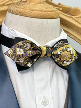 Load image into Gallery viewer, Japan Nishijin Collection – Auspicious Floral Gold And Purple Wire Pointed Bow Tie