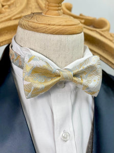 Japan Nishijin Collection – Floral White And Gold Wire Bow Tie