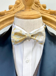 Japan Nishijin Collection – Floral White And Gold Wire Bow Tie
