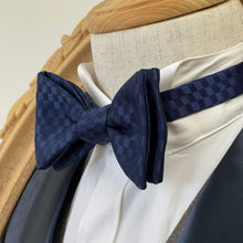 Load image into Gallery viewer, Navy Grid Classic Bow Tie