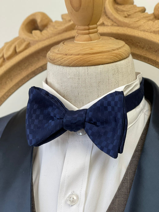 Navy Grid Classic Bow Tie