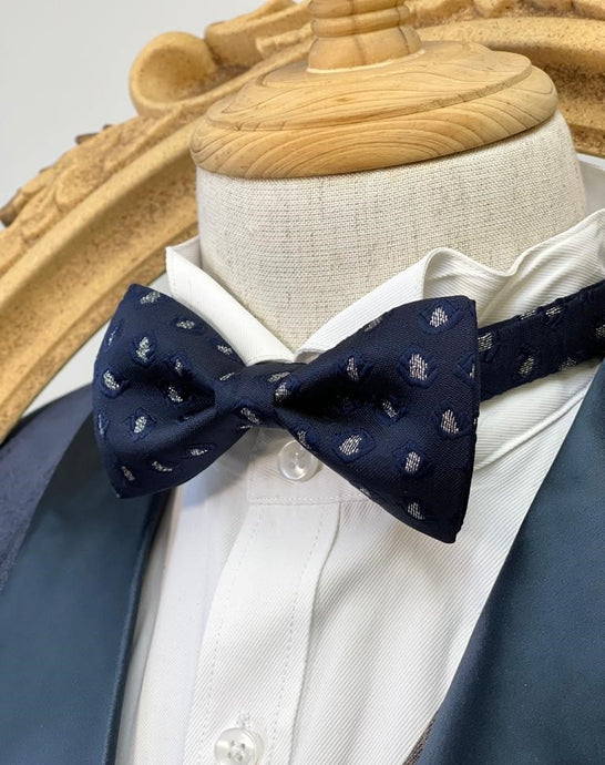 Navy With Shining Silver Pattern Classic Bow Tie