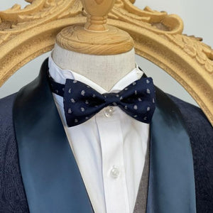 Navy With Shining Silver Pattern Classic Bow Tie