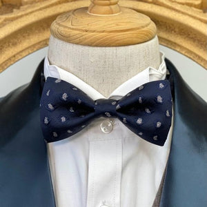 Navy With Shining Silver Pattern Classic Bow Tie