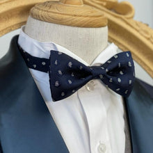 Load image into Gallery viewer, Navy With Shining Silver Pattern Classic Bow Tie