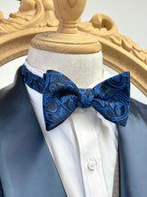Load image into Gallery viewer, Romantic Navy Floral Bow Tie