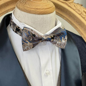 Japan Nishijin Collection – Blue Surf Gold Wire Bow Tie I