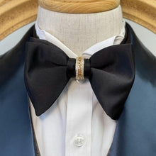 Load image into Gallery viewer, Pure Black Swallow Tail With Gold Crystal Ring Bow Tie