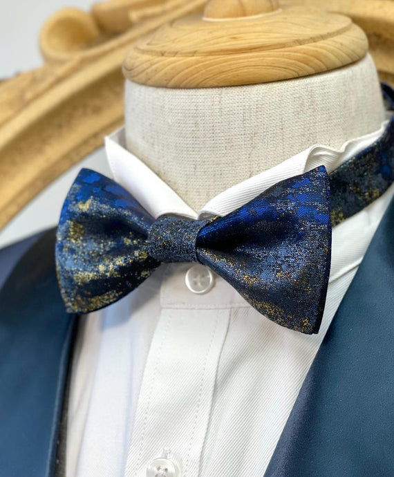 Shining Gold Navy Classic Bow Tie