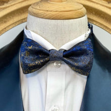 Load image into Gallery viewer, Shining Gold Navy Classic Bow Tie