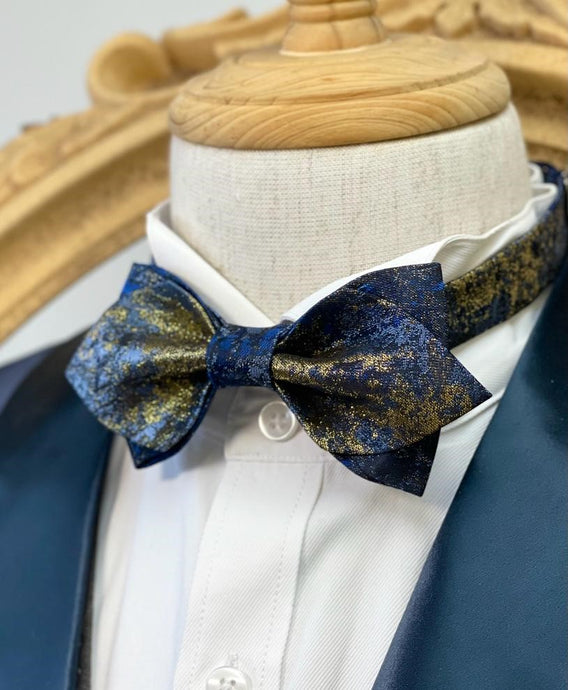 Shining Gold Navy Pointed Bow Tie
