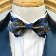 Load image into Gallery viewer, Shining Gold Navy Pointed Bow Tie