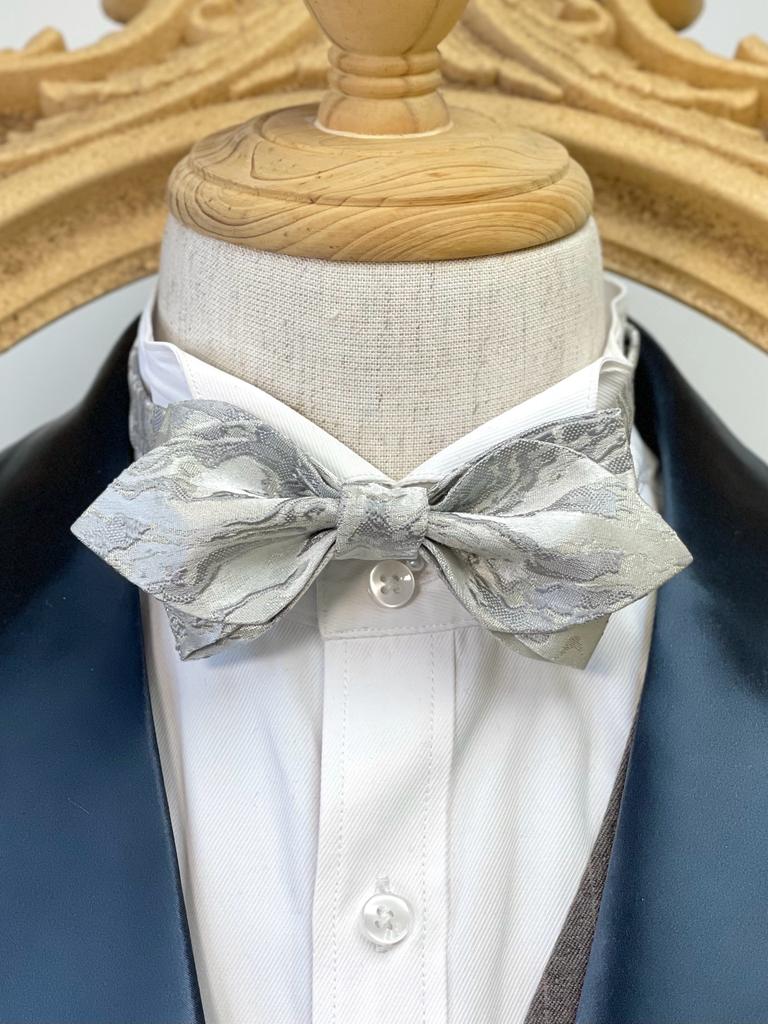 Shining River Silver White Pointed Bow Tie