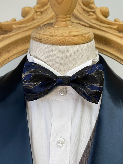 Shining Silver Navy Classic Bow Tie
