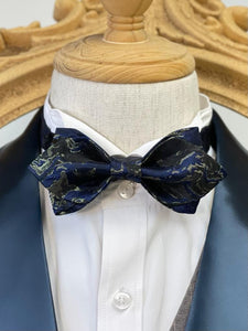 Shining Silver Navy Pointed Bow Tie
