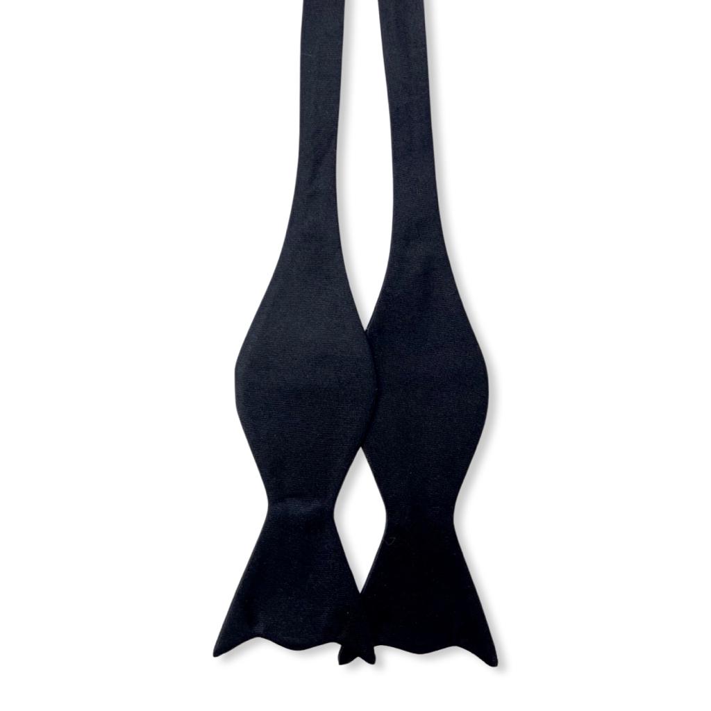 Candy Shape Plain Black Silk Self Bow Tie
