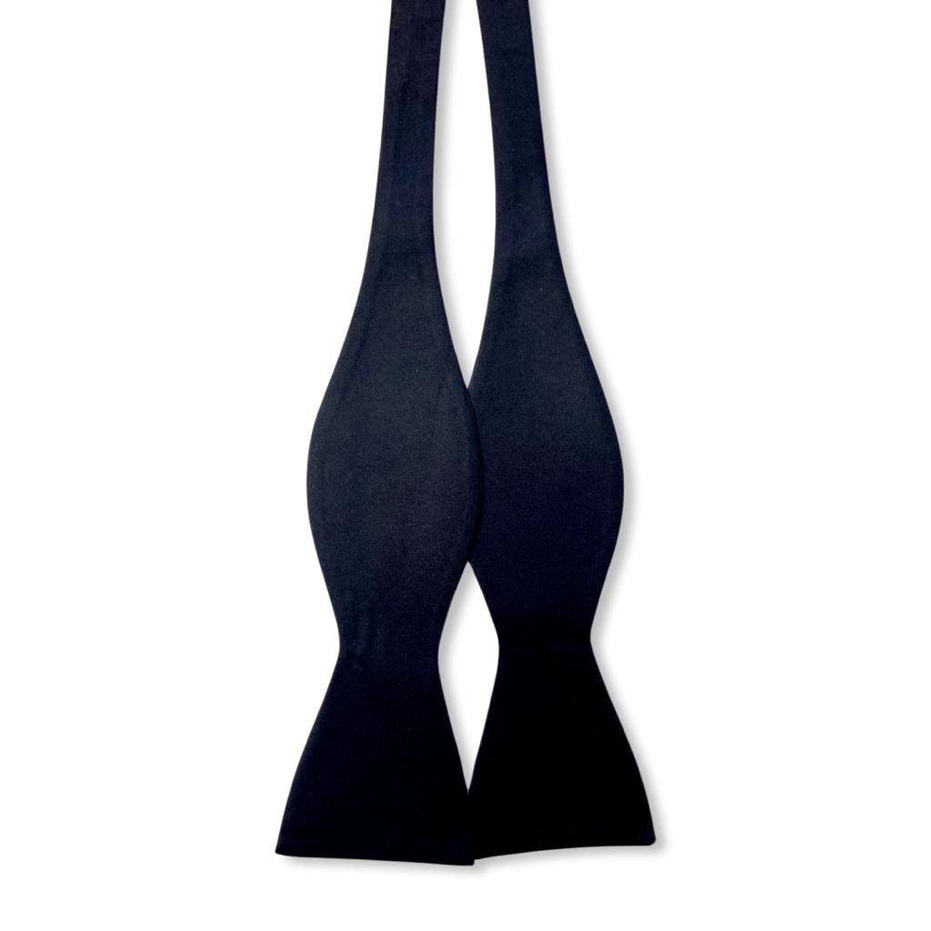 Butterfly Shape Plain Black Silk Self Bow Tie