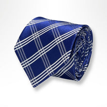 Load image into Gallery viewer, Navy Tartan Indigo Silk Tie – Regular 80mm