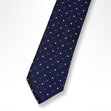 Load image into Gallery viewer, Navy Dot Oblique Silk Tie – Skinny 70mm