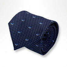 Load image into Gallery viewer, Sea Whale Navy Silk Tie – Regular 90mm