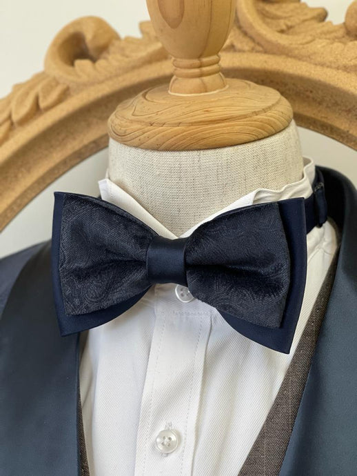 Velvet Royal Navy Double Layer Bow Tie