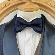 Load image into Gallery viewer, Velvet Royal Navy Double Layer Bow Tie