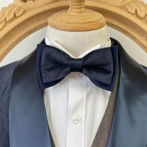 Velvet Royal Navy Double Layer Bow Tie