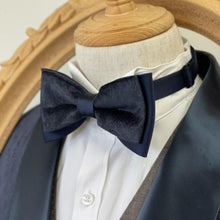 Load image into Gallery viewer, Velvet Royal Navy Double Layer Bow Tie