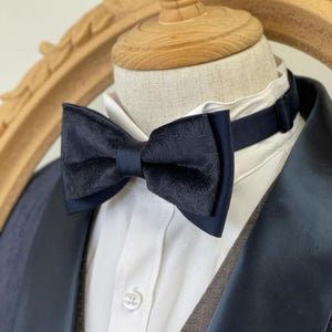 Velvet Royal Navy Double Layer Bow Tie