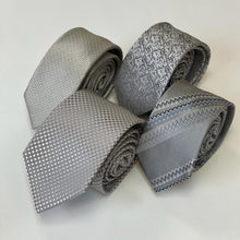 Load image into Gallery viewer, Grey Pattern with White Rhombus Silk Tie – Skinny 75mm