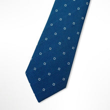 Load image into Gallery viewer, Blue Knit With White Geometric Silk Tie – Regular 80mm