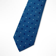 Load image into Gallery viewer, Blue Knit With Navy/White Pin Dots Silk Tie – Regular 80mm