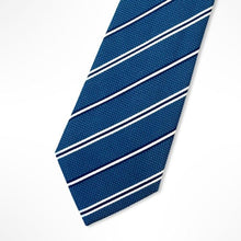 Load image into Gallery viewer, Dark Blue Repp With Navy/White Stripes Silk Tie – Regular 80mm