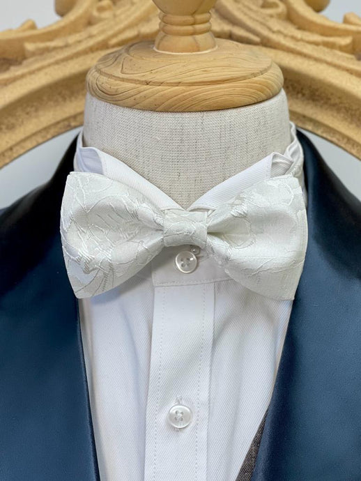 White Floral Classic Bow Tie
