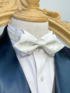 White Floral Pointed Bow Tie