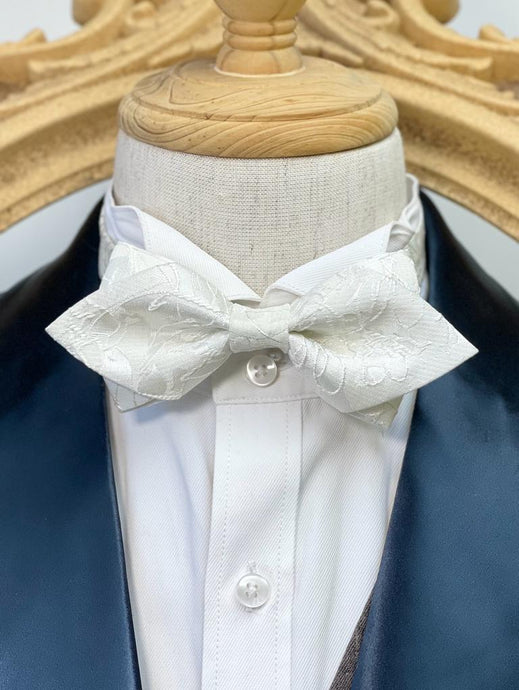 White Floral Pointed Bow Tie