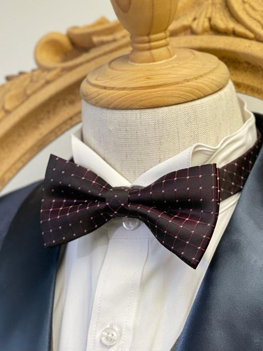 Bloody Red Check With Silver Pin Dots Classic Bow Tie