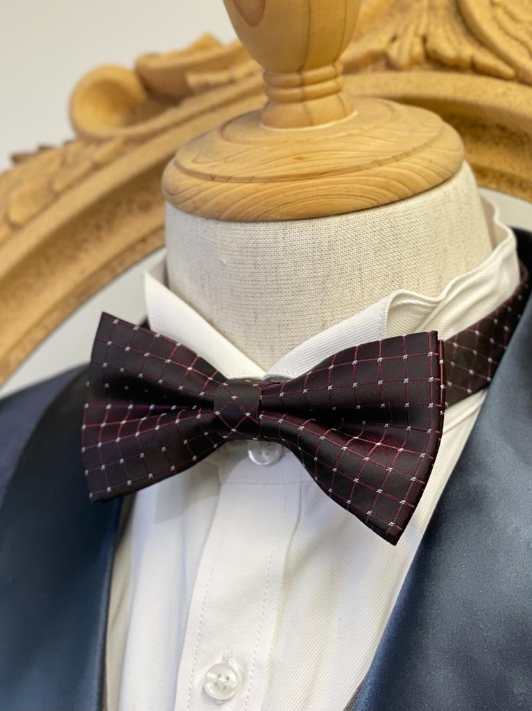 Bloody Red Check With Silver Pin Dots Classic Bow Tie