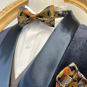 Japan Nishijin Collection – Auspicious Orange Floral Gold Wire Bow Tie