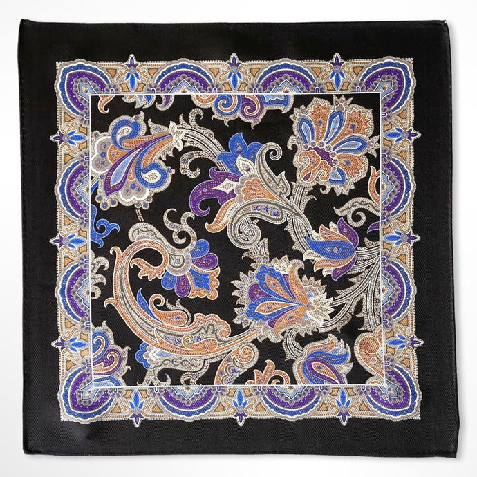 Black Floral Silk Pocket Square – 38CM