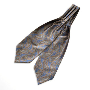 Black Gold Brown With Blue And Yellow Paisley Printed Silk Cravat