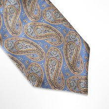 Load image into Gallery viewer, Black Gold Brown With Blue And Yellow Paisley Printed Silk Cravat