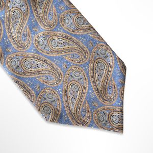 Black Gold Brown With Blue And Yellow Paisley Printed Silk Cravat