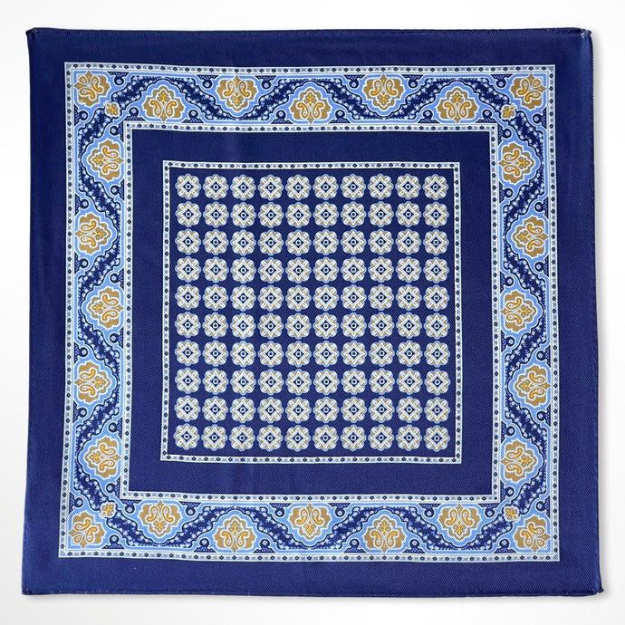 Navy Secret Pattern Silk Pocket Square – 38CM