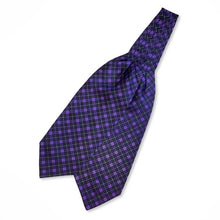 Load image into Gallery viewer, Purple Tartan With Grey And White Stripes Printed Silk Cravat