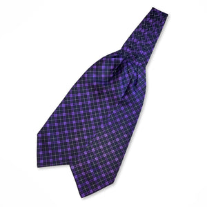 Purple Tartan With Grey And White Stripes Printed Silk Cravat